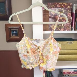 American Eagle Outfitters Vintage Patterened Floral Lace Up Crop Top Size Small